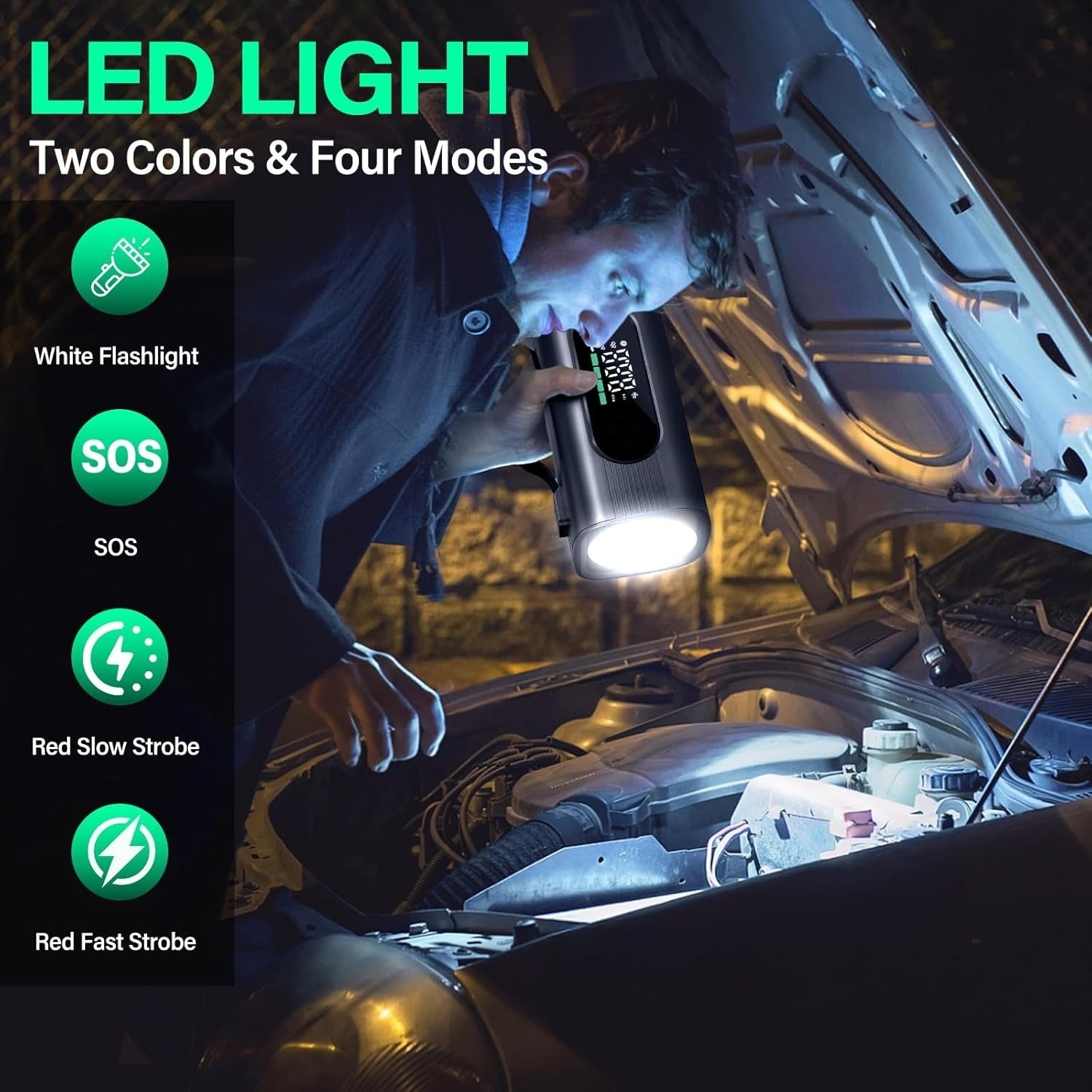 Newest 8 In 1 Portable Car Battery Starter With Air Compressor, Car  Wireless Vacuum Cleaner 150PSI Car Battery Starter 12V With Large LCD Display