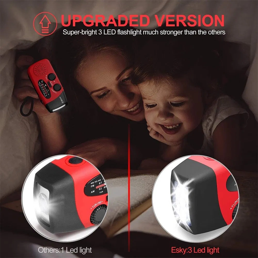 Emergency Radio Crank Solar Hand Weather Power Bank Charger Light
