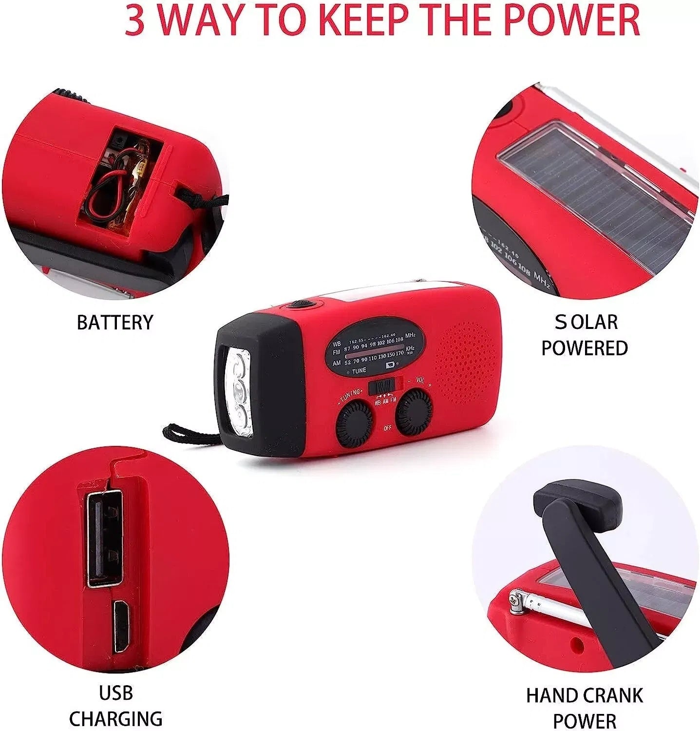Emergency Radio Crank Solar Hand Weather Power Bank Charger Light