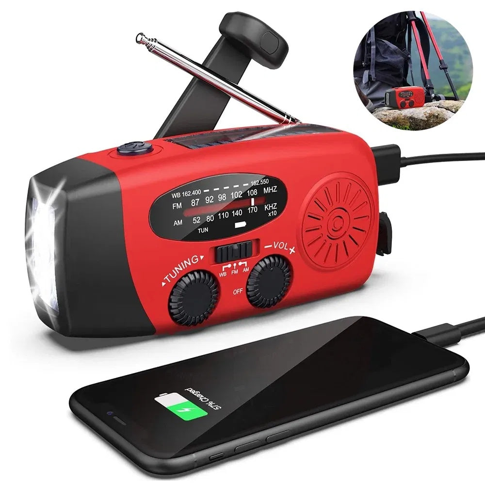 Emergency Radio Crank Solar Hand Weather Power Bank Charger Light